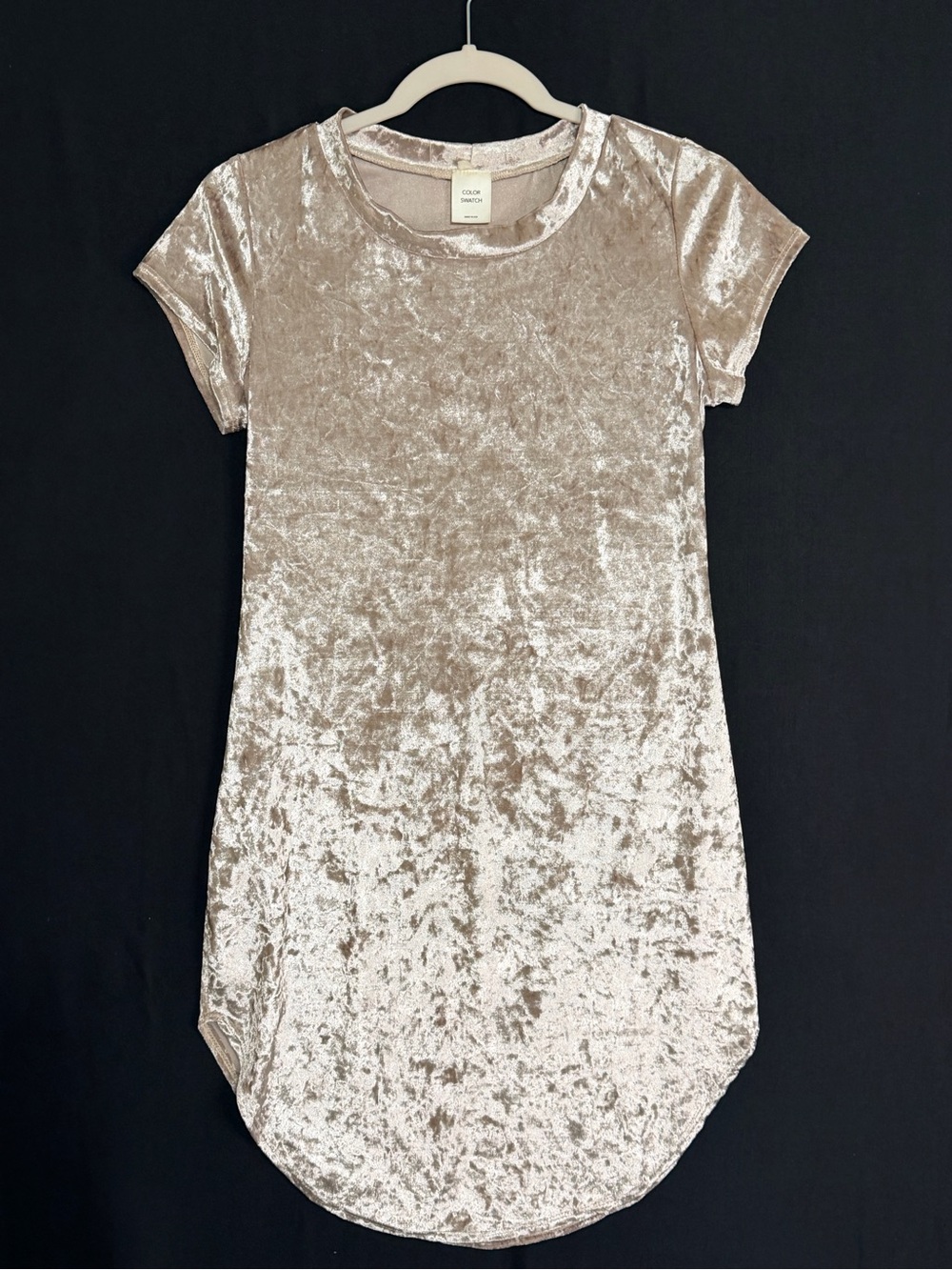 Color Swatch TShirt dress Crushed Velvet Short Sleeve Mini Dress in Champagne